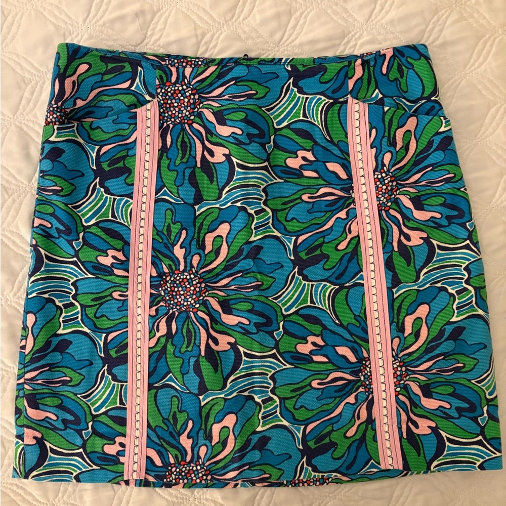 Lilly Pulitzer Blue and Green Floral Mini Skirt